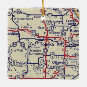 Topeka KS Vintage Karta Julgransprydnad Keramik