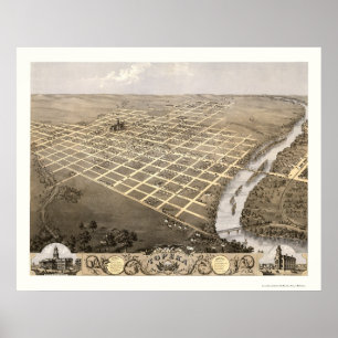 Topeka panorama- karta för KS - 1869 Poster