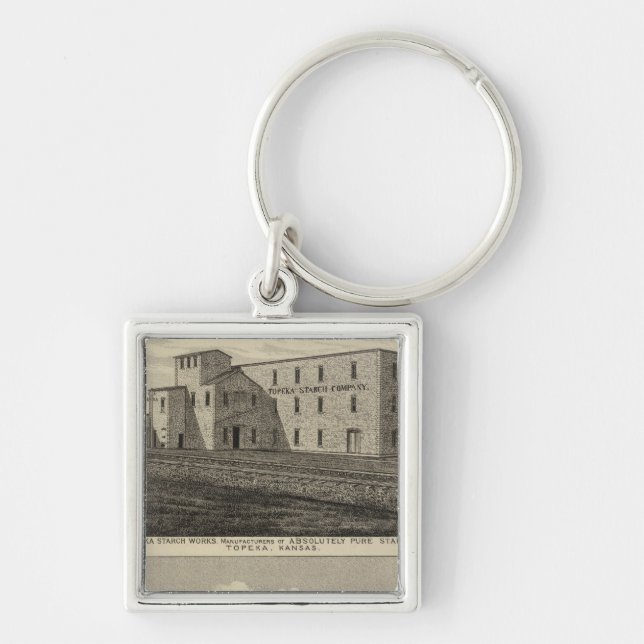 Topeka Starch Workand Residence of DM Howard Fyrkantig Silverfärgad Nyckelring (Framsidan)