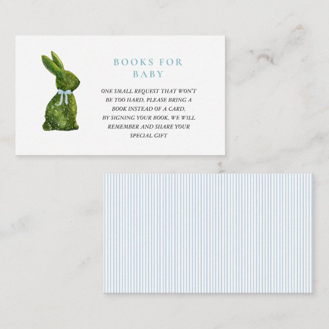 Topiary Bunny Rabbit Boy Baby shower book request Tilläggskort (Fram/baksida)