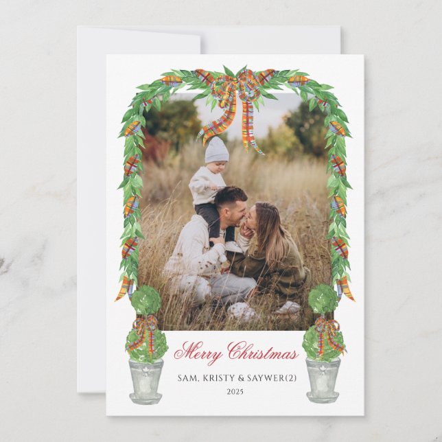 Topiary Grandmillennial Photo Christmas Card Inbjudningar (Framsida)