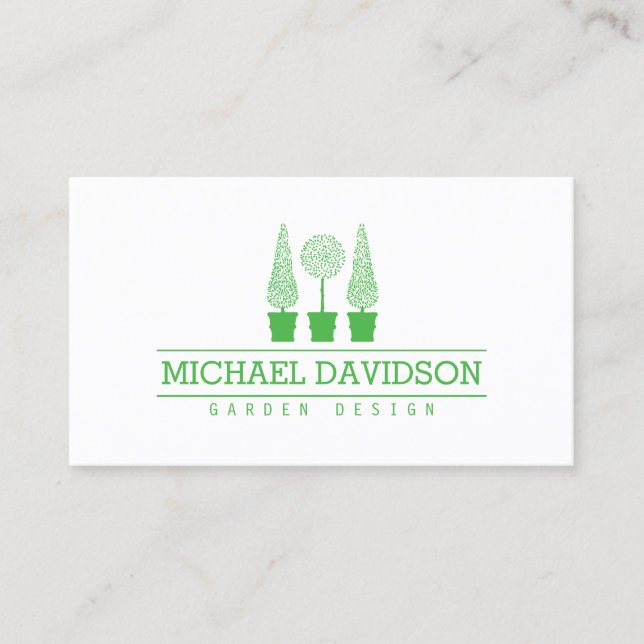 Topiary Trio Gardener Landscaping Bright Grönt Visitkort (Framsida)