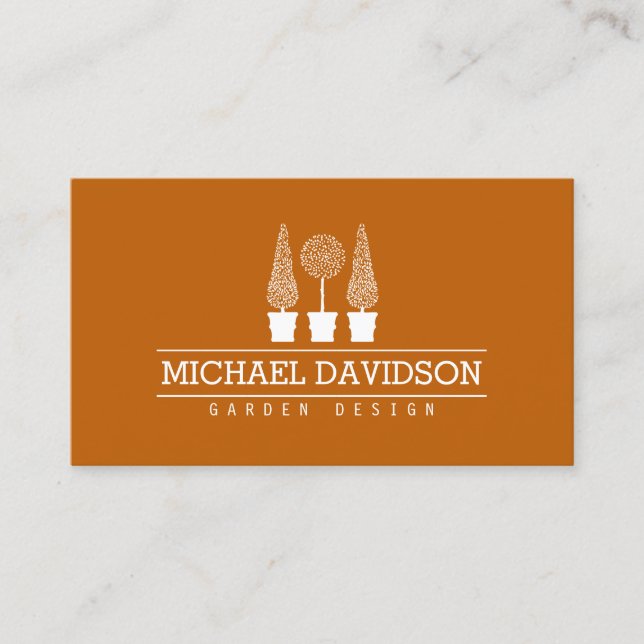 Topiary Trio Gardener Landscaping Mörk Orange Visitkort (Framsida)