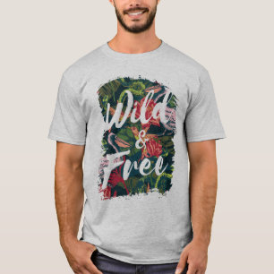 Topikala fåglar och blommor av vild och typografi t shirt