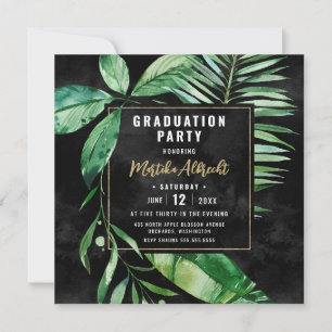 Topiskt Löv Grönt och svart Foto Studenten Inbjudningar