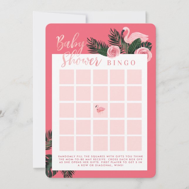 Topiskt Rosa Flamingo Baby Shower Bingo Game Card Inbjudningar (Framsida)