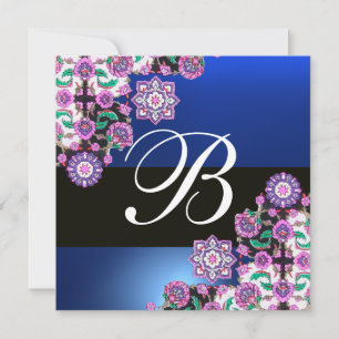 TOPKAPI BLÅ SVART DAMASK MONOGRAM rosa vit Inbjudningar