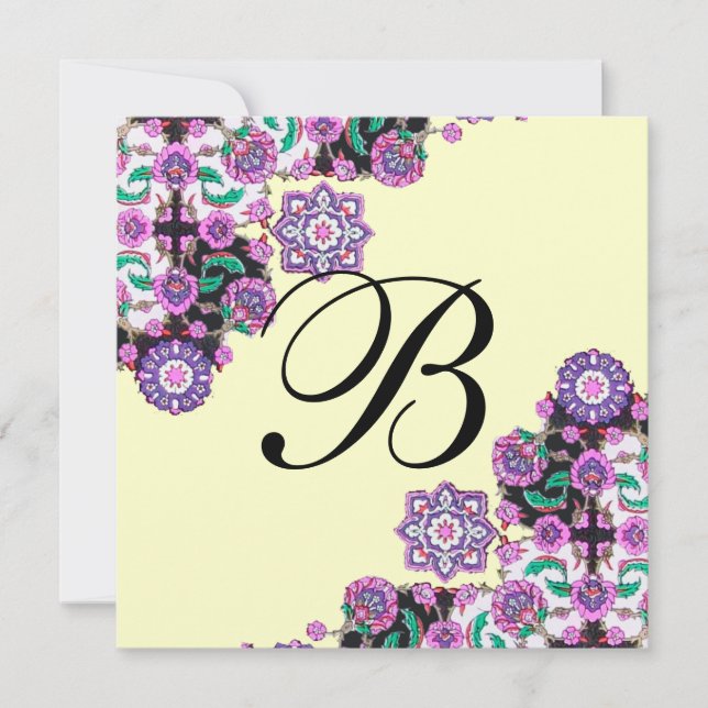 TOPKAPI BLACK WHITE DAMASK MONOGRAM rosa guld Inbjudningar (Framsida)