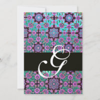 TOPKAPI BLUE BLACK DAMASK MONOGRAM rosa grönt
