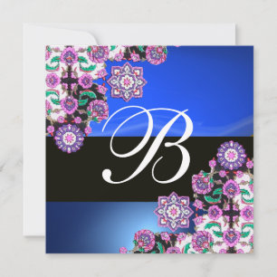 TOPKAPI BLUE BLACK DAMASK MONOGRAM rosa lila Inbjudningar