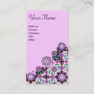 TOPKAPI,DAMASK BLOMMIGT ROSA LILA BLACK FLOWERS VISITKORT
