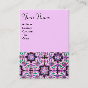 TOPKAPI,DAMASK BLOMMIGT ROSA LILA BLACK FLOWERS VISITKORT