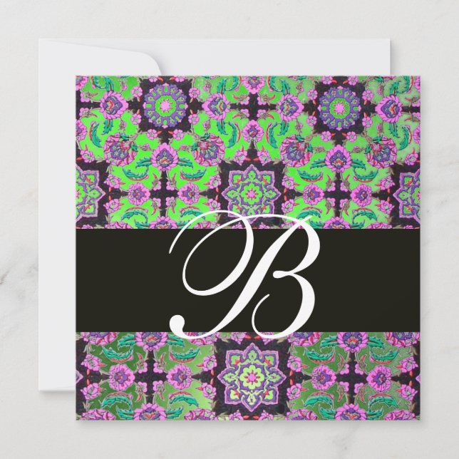 TOPKAPI GRÖN SVART  DAMASK MONOGRAM rosa blå Inbjudningar (Framsida)