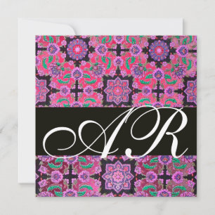 TOPKAPI RED BLACK ROSA DAMASK MONOGRAM grönt Inbjudningar