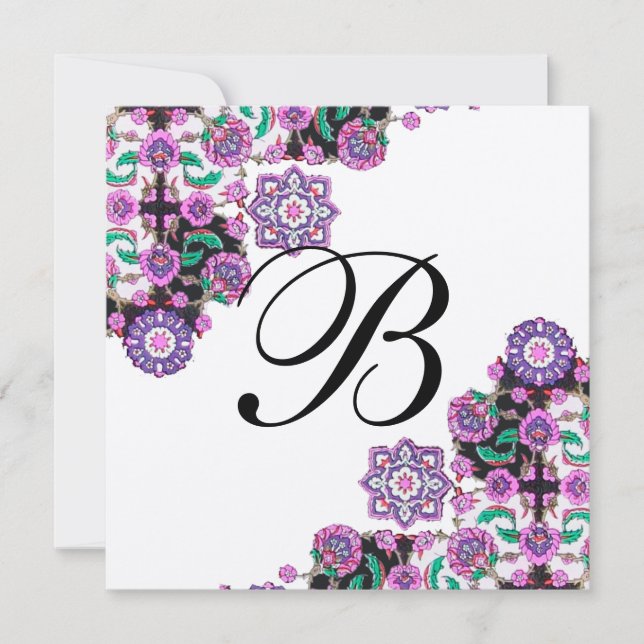 TOPKAPI SVART VIT DAMASK MONOGRAM rosa guld Inbjudningar (Framsida)