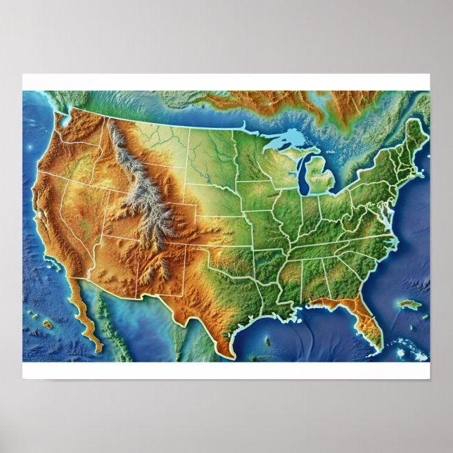 Topografi USA Karta Poster (Framsidan)