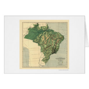 Topografisk karta av Brasilien vid brunnar 1886 Hälsningskort