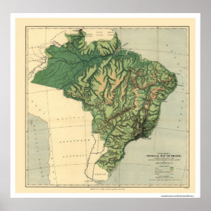Topografisk karta av Brasilien vid brunnar 1886 Poster