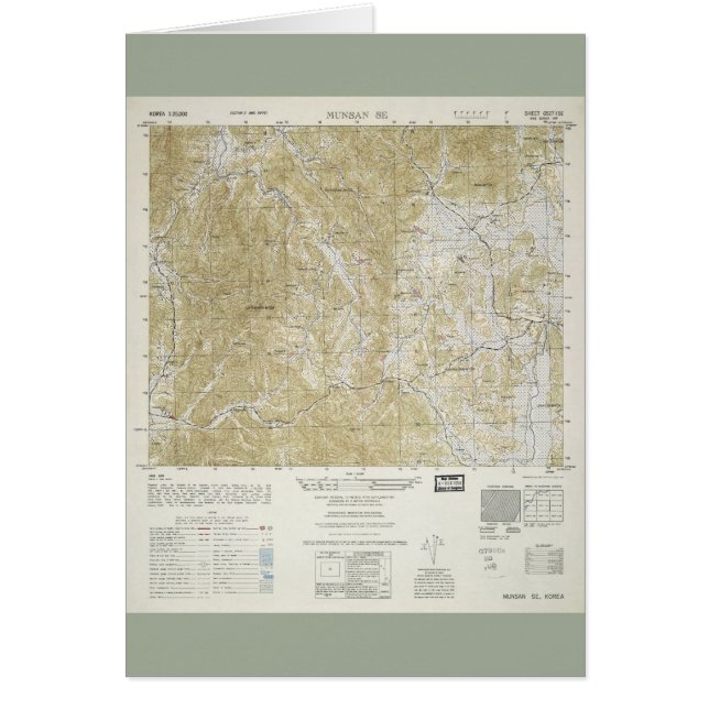 Topografisk karta av Nord och Sydkorea (1952) Hälsningskort (Framsidan)
