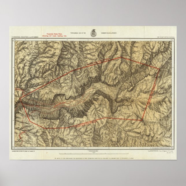 Topografisk Karta i Yosemite Valley Poster (Framsidan)