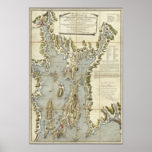 Topografisk kartlägga av fjärden av Narraganset Poster