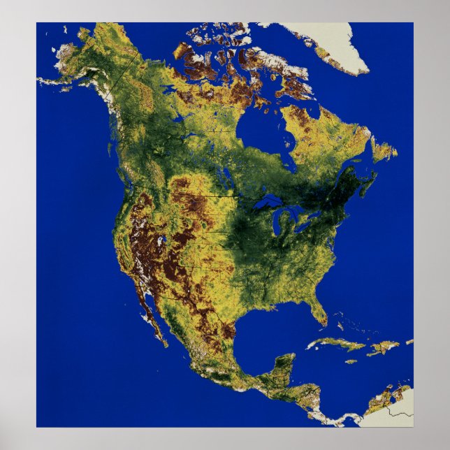 Topografisk vy över Nord- och Centralamerika Poster (Framsidan)