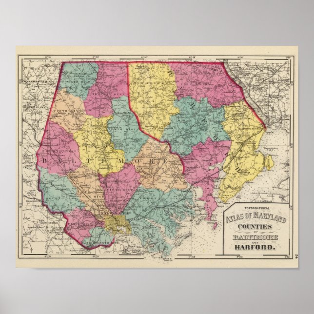 Topografiska atlas av Maryland fylke 4 Poster (Framsidan)