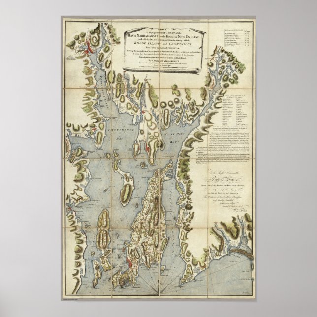 Topografiska diagram över Narragansetbukten Poster (Framsidan)