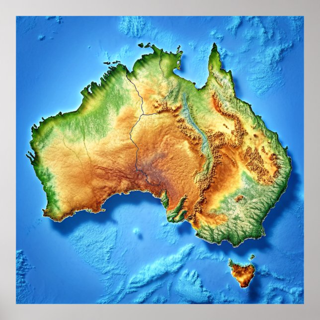 Topografiska Karta Australien Poster (Framsidan)