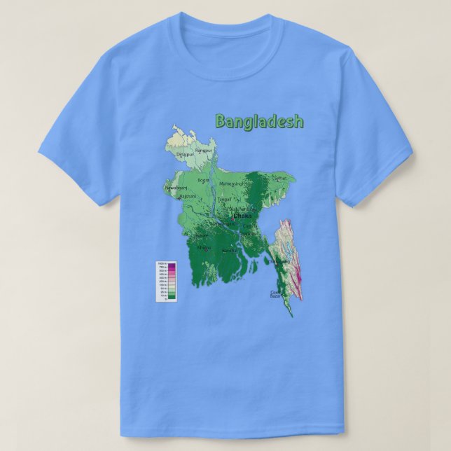 Topografiska Karta i Bangladesh, karta, större c T Shirt (Design framsida)