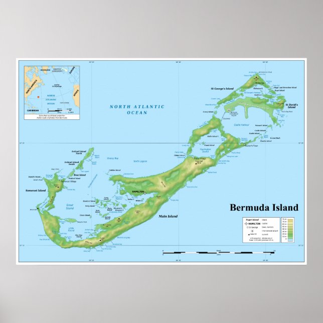 Topografiska Karta i Bermuda Islands Underbar Stor Poster (Framsidan)