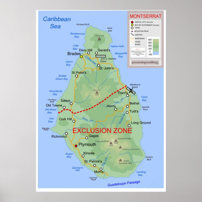 Topografiska Karta i Montserrat i Karibiska havet Poster (Framsidan)