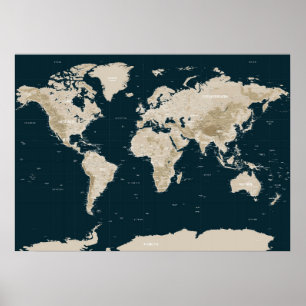 Topografiska Karta i Tan Poster