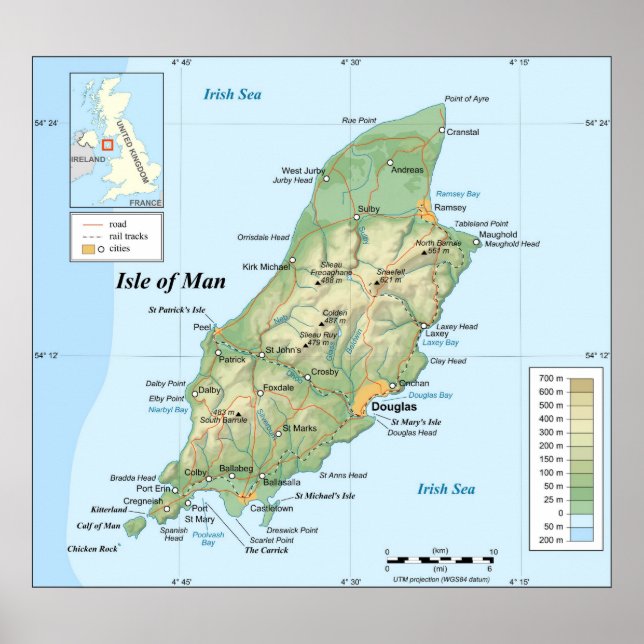 Topografiska Karta på Isle of Man Poster (Framsidan)