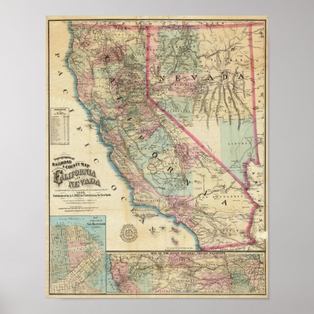 Topografiska Railroad and County Karta, California Poster (Framsidan)
