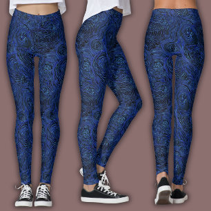 Topografiskt Linjemönster Midnatts Safir Leggings