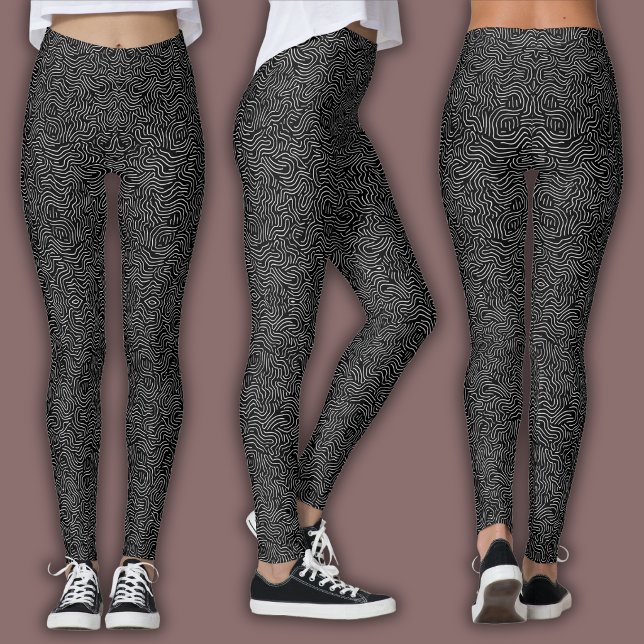 Topografiskt linjemönster | Svart och vitt Leggings (Skapare uppladdad)
