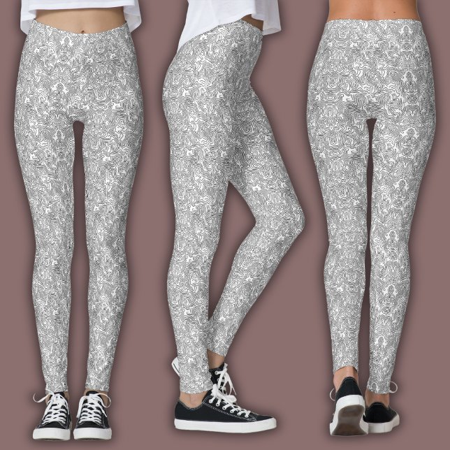 Topografiskt linjemönster | Vitt och svart Leggings (Skapare uppladdad)