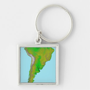 Topographic beskåda av South America Fyrkantig Silverfärgad Nyckelring