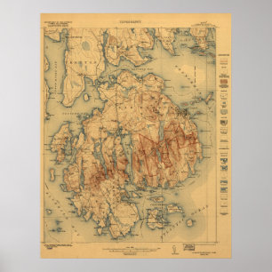 Topographic karta för Acadianationalpark 1922 Poster