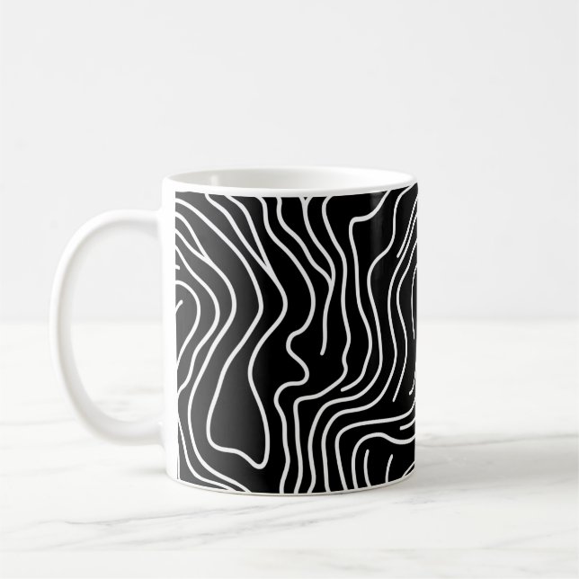 Topographic Line Art in Black 🗺️ Kaffemugg (Vänster)