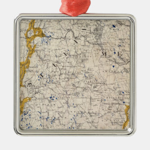 Topographic och is- karta av New Hampshire Julgransprydnad Metall