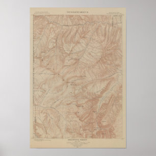 Topography Karta, Yellowstone National Part, Wyomi Poster