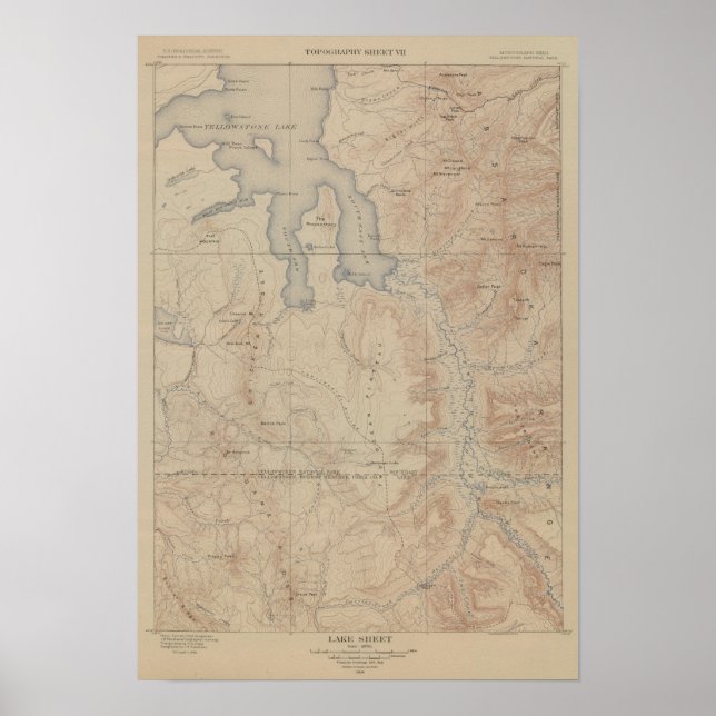 Topography Karta, Yellowstone National Part, Wyomi Poster (Framsidan)