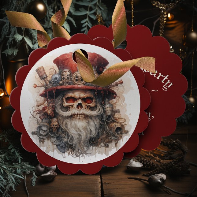 Topp Hatt Skelett Halloween Tomte Gåvor Etiketter (Set your gifts off with these great Steampunk Santa tags, perfect for Gothic Gifts)