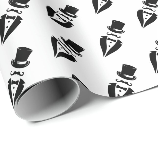 Topp Hatt Tuxedo Mustasch Bröllop Presentpapper (Rullad Hörn)