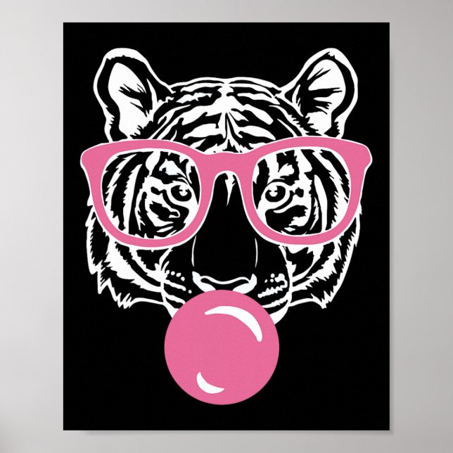 Toppar Bubble Gum Tiger Smart Rosa Gles Cat och T Poster (Framsidan)