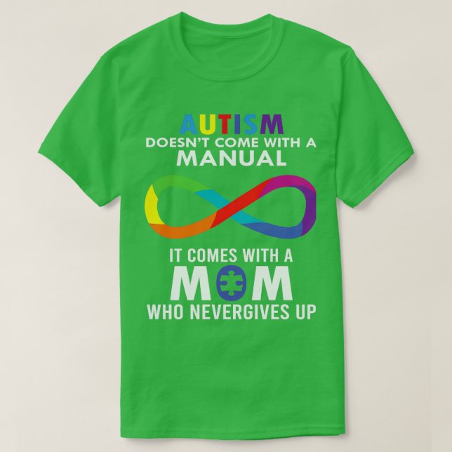 Toppen Autism Mamma som aldrig Ge upp T Shirt (Design framsida)