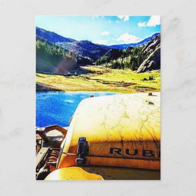 Toppen av en Gult Jeep med berg Vykort (Framsida)