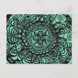 Toppen Black and Grönt Aztec Mandala Vykort